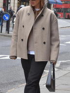 Women's Loose Fit Jacket Button Closure Relaxed Everyday