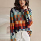 Women's Checked Sweater Roomy Knit Soft Handle Bold Pattern