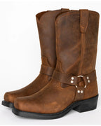 Men's Harness Boots Tall 11 Inch Leather Buckle Black