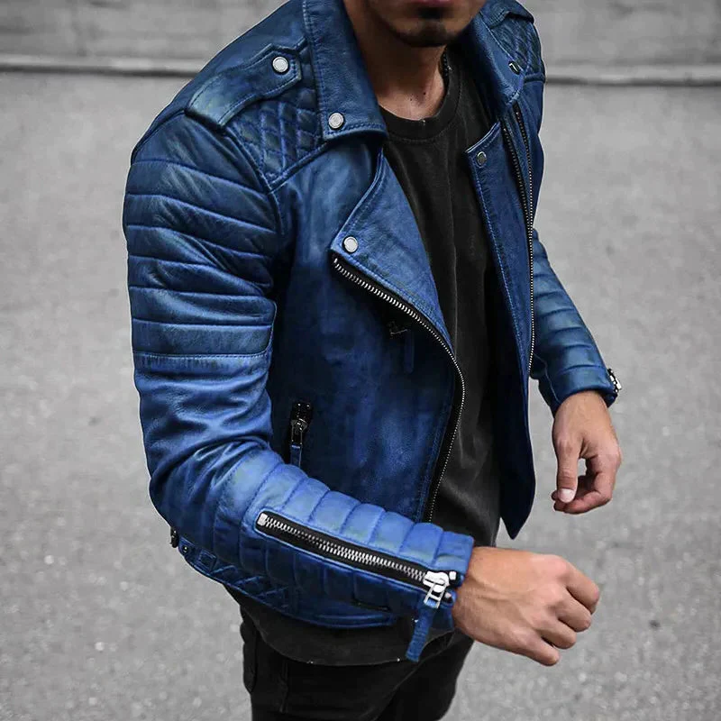 Men's Leather Jacket Synthetic Durable Elegant Zip Up