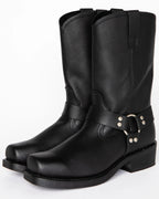 Men's Harness Boots Tall 11 Inch Leather Buckle Black