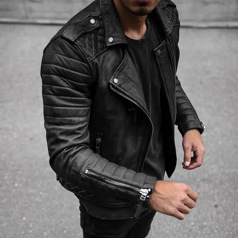 Men's Leather Jacket Synthetic Durable Elegant Zip Up
