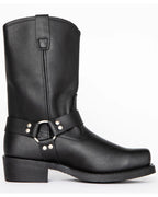Men's Harness Boots Tall 11 Inch Leather Buckle Black