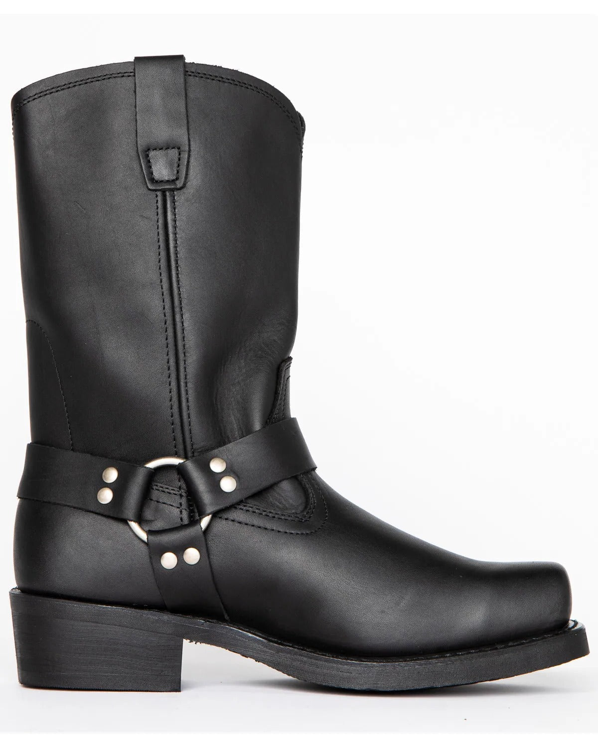 Men's Harness Boots Tall 11 Inch Leather Buckle Black
