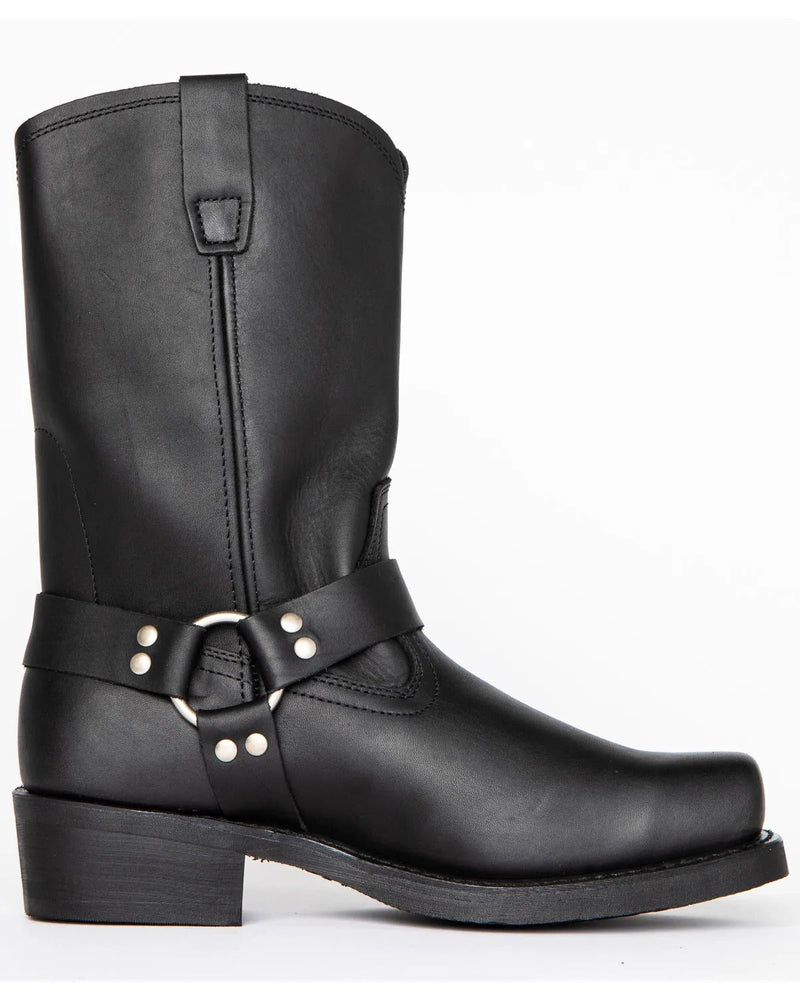 Men's Harness Boots Tall 11 Inch Leather Buckle Black