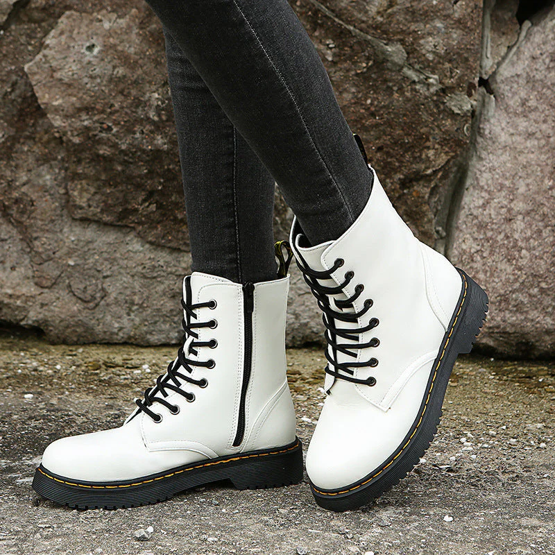 Women's Boots Lace Up Side Zip Rubber Sole Comfort