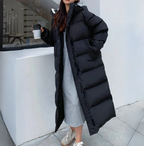 Women's Long Winter Jacket Hooded Windproof Lined Pockets