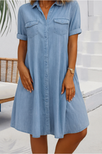 Denim Look Shirt Dress Button-Down