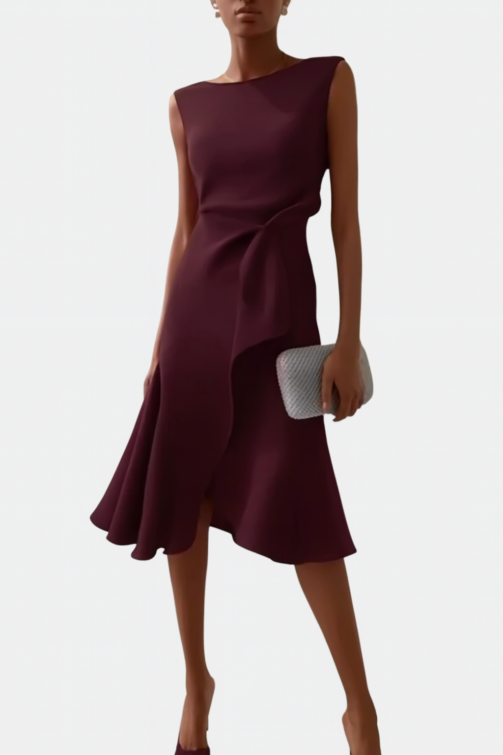 Draped Asymmetric Midi Dress Sleeveless