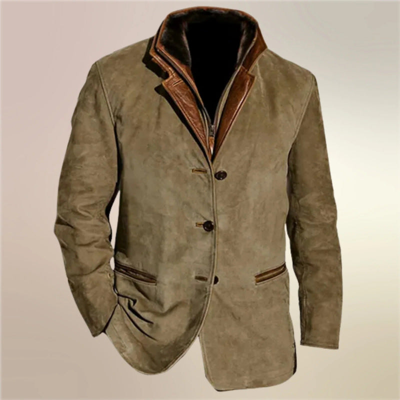 Men's Vintage Suede Jacket Fitted Zip Up Smart Casual