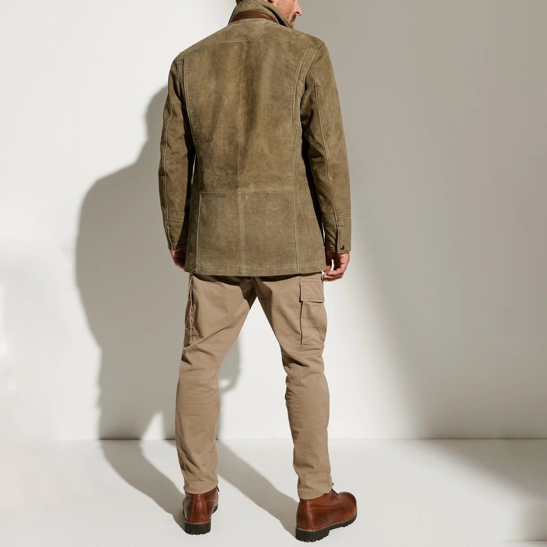 Men's Vintage Suede Jacket Fitted Zip Up Smart Casual