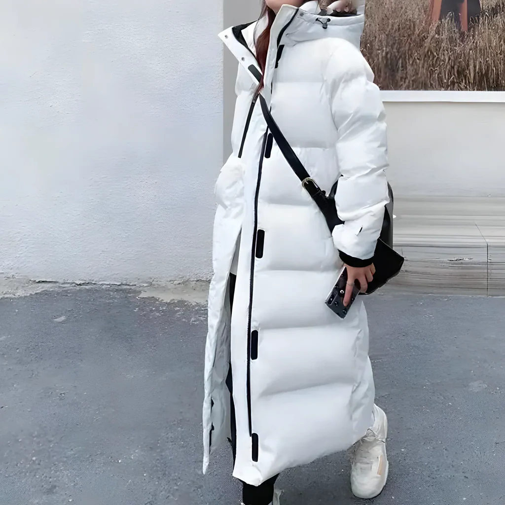 Women's Long Winter Jacket Hooded Windproof Lined Pockets