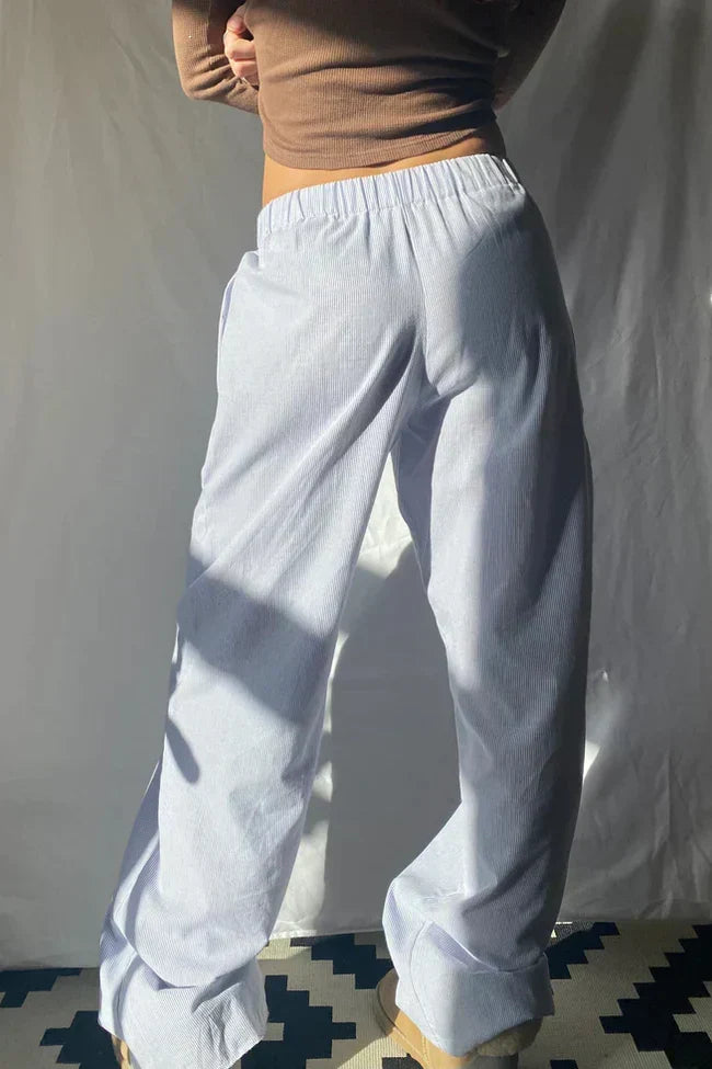 Women's Striped Pants Elastic Waist Loose Fit Relaxed Casual