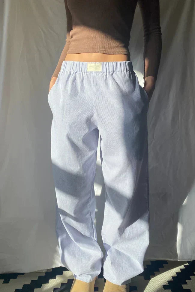 Women's Striped Pants Elastic Waist Loose Fit Relaxed Casual