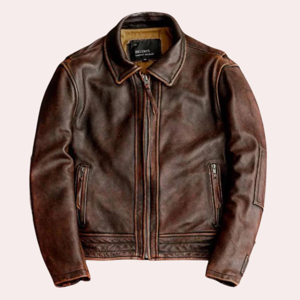 Men's Retro Leather Jacket Cowhide Slim Fit Winter Premium