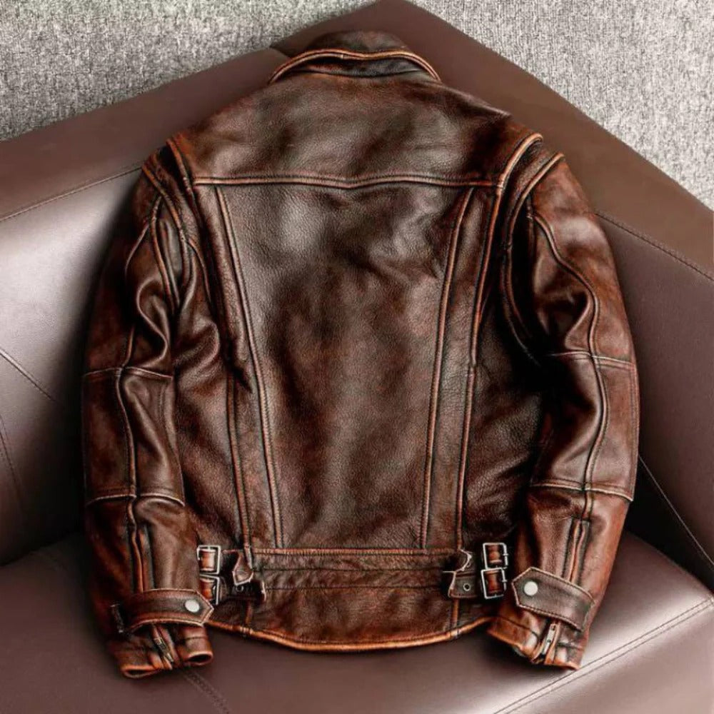 Men's Retro Leather Jacket Cowhide Slim Fit Winter Premium