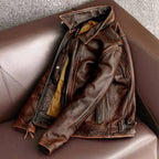 Men's Retro Leather Jacket Cowhide Slim Fit Winter Premium