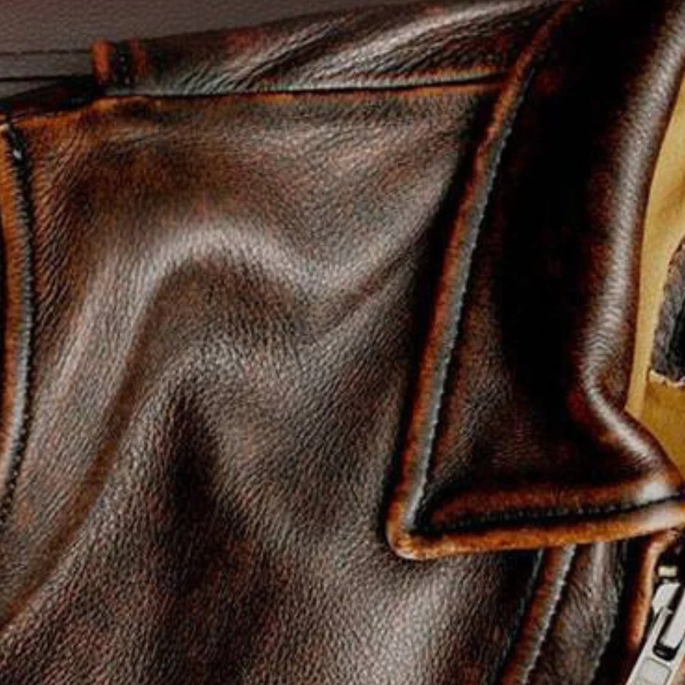 Men's Retro Leather Jacket Cowhide Slim Fit Winter Premium