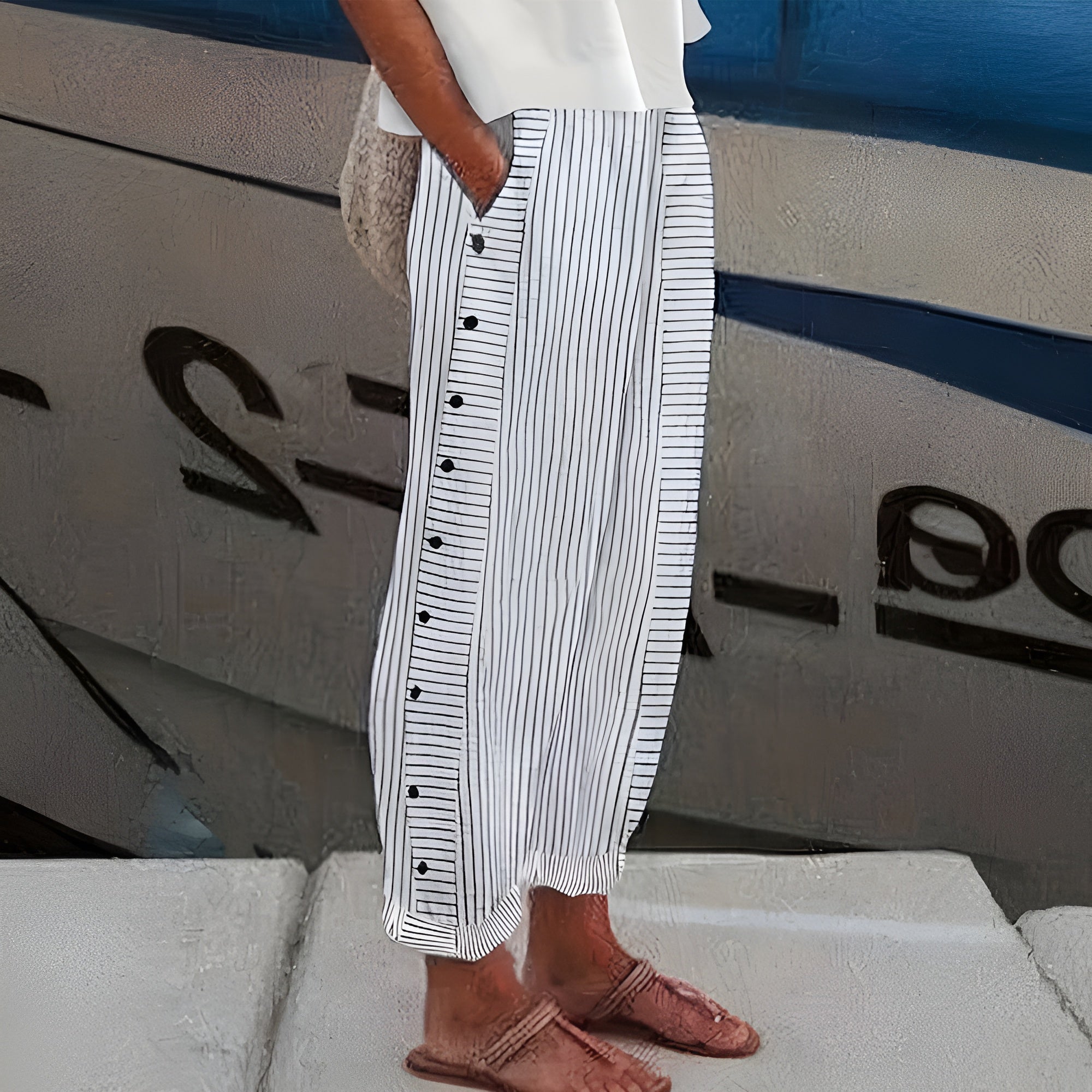 Straight Leg Pants Elastic Waist Pockets