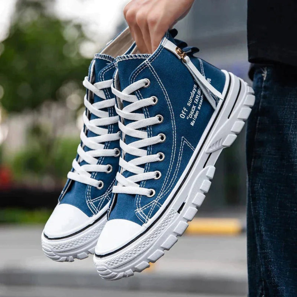 Waterproof Canvas High Top Sneakers Chunky Sole Vulcanized