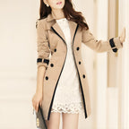 Women's Long Trench Coat Wrap Belt Buttoned Black