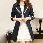 Women's Long Trench Coat Wrap Belt Buttoned Black