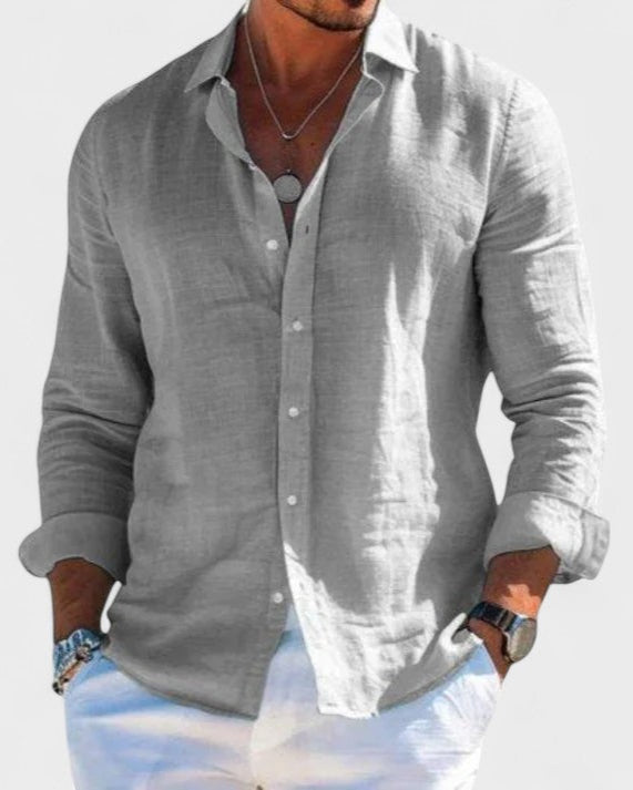 Mens Linen Shirt Long Sleeve Five Color