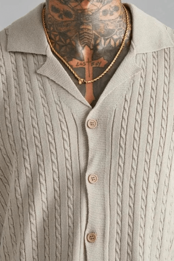 Womens Jacquard Top Round Neck Tan