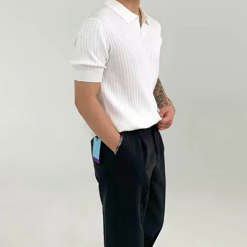 Mens Ribbed Cotton Polo Shirt