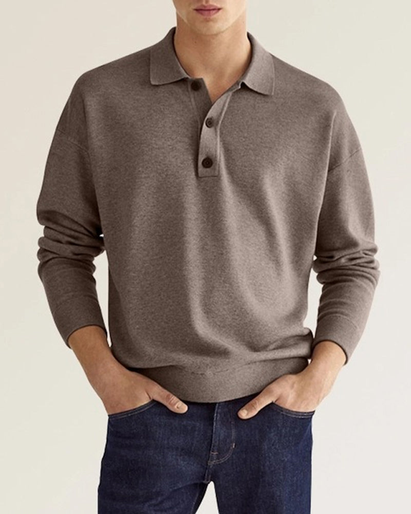 Mens Long Sleeve Polo Button Closure