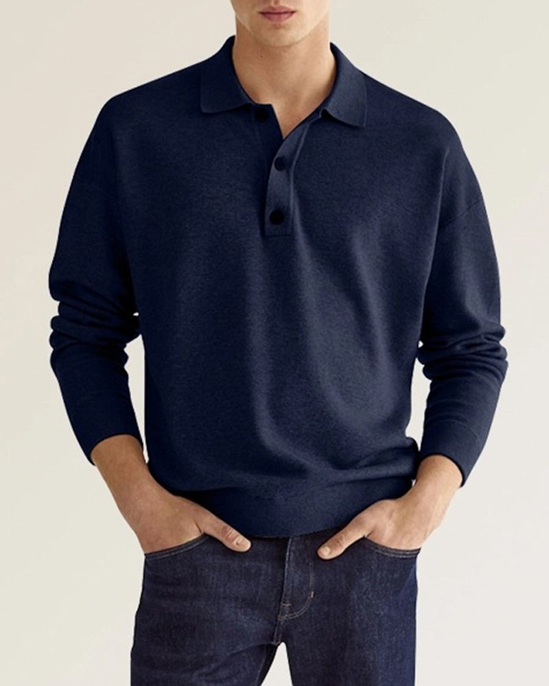 Mens Long Sleeve Polo Button Closure