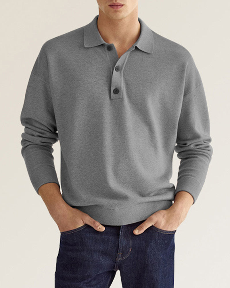 Mens Long Sleeve Polo Button Closure