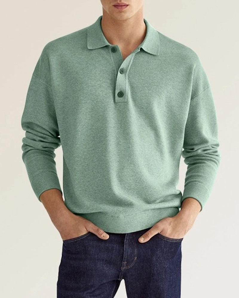 Mens Long Sleeve Polo Button Closure