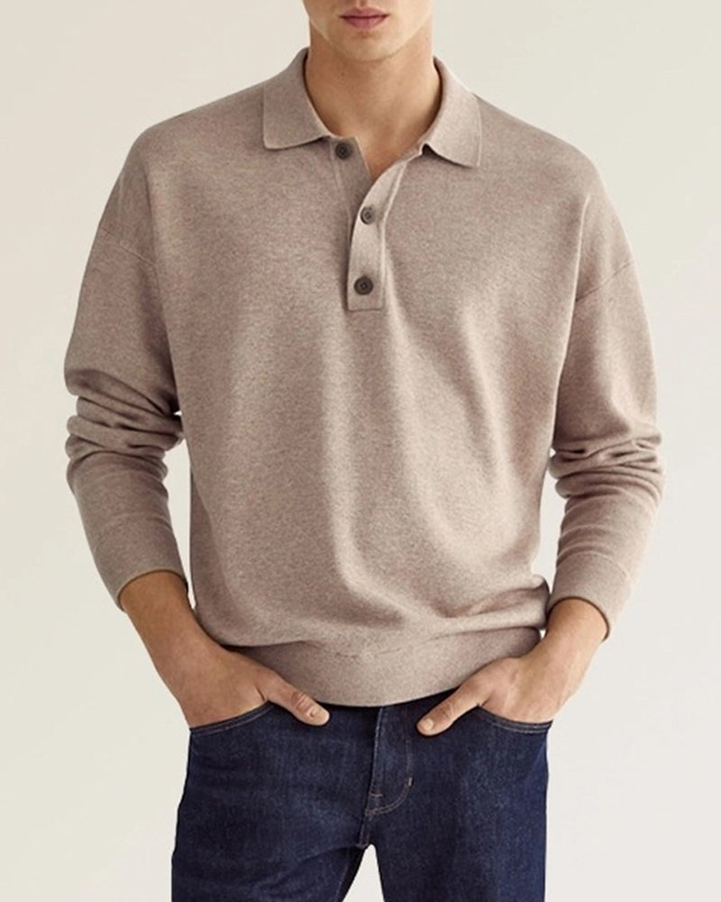 Mens Long Sleeve Polo Button Closure
