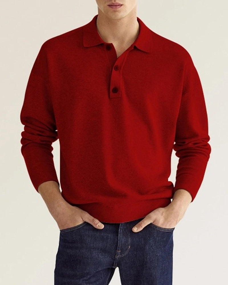 Mens Long Sleeve Polo Button Closure