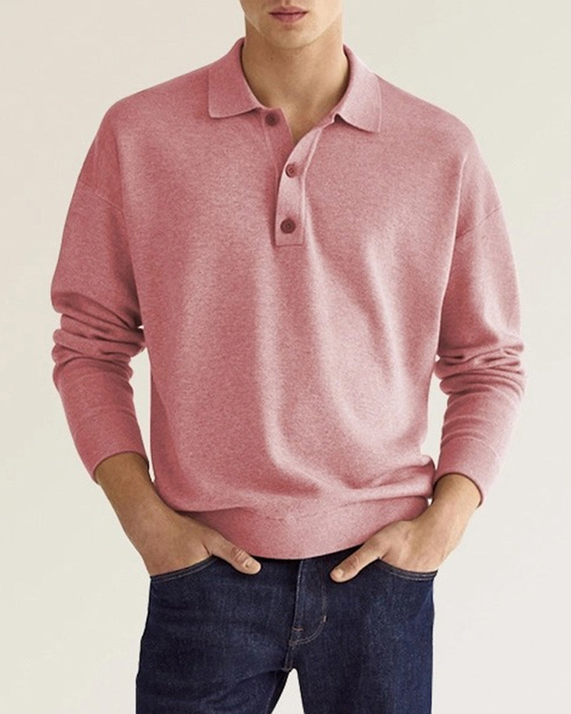 Mens Long Sleeve Polo Button Closure