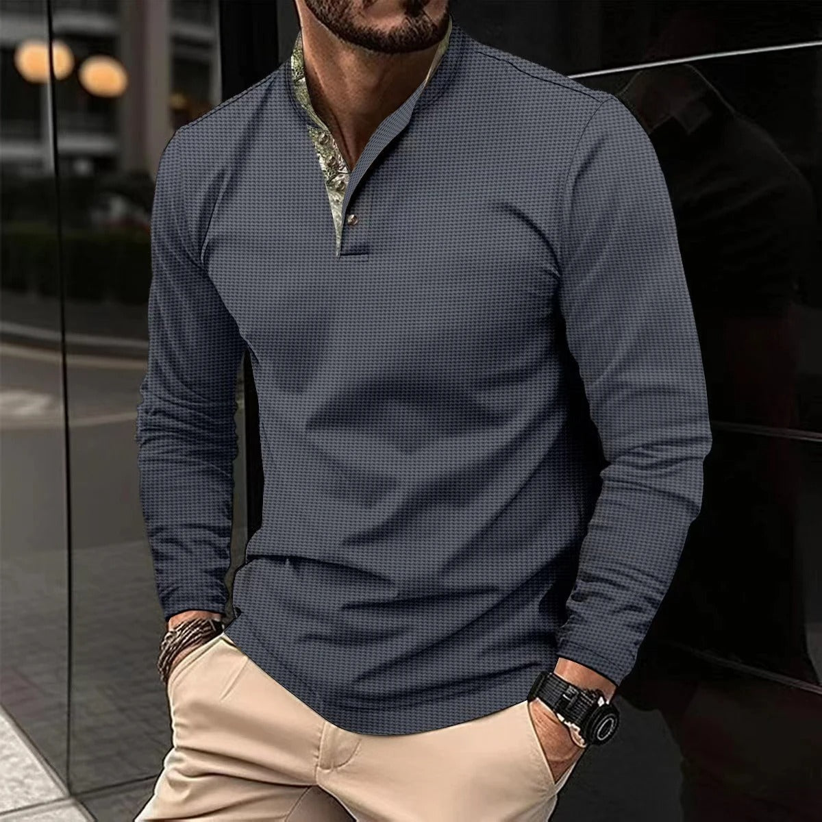 Mens Long Sleeve Polo Contrast Collar