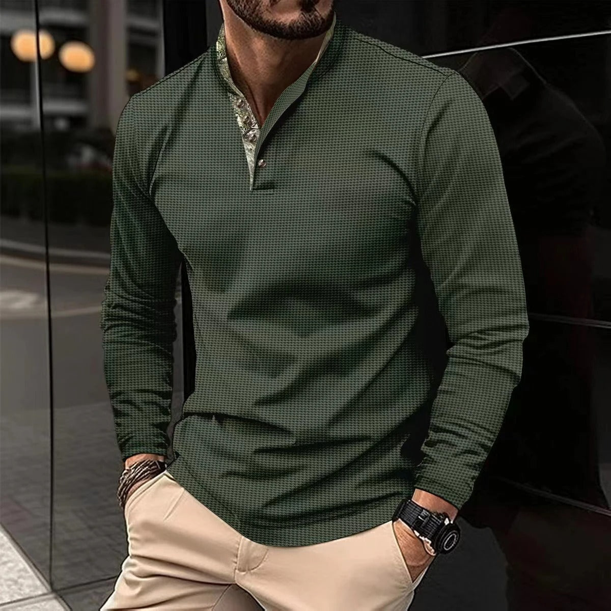 Mens Long Sleeve Polo Contrast Collar