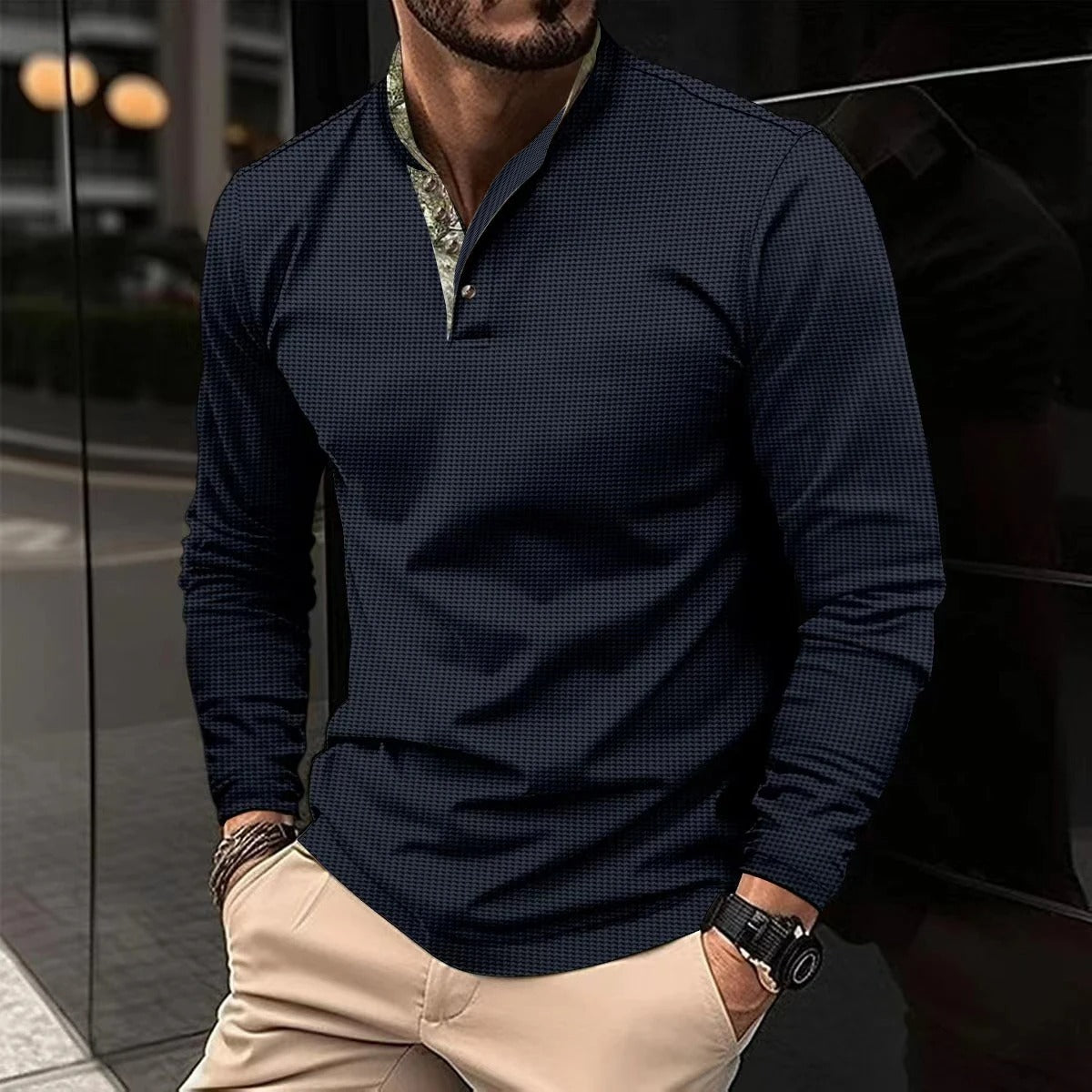 Mens Long Sleeve Polo Contrast Collar