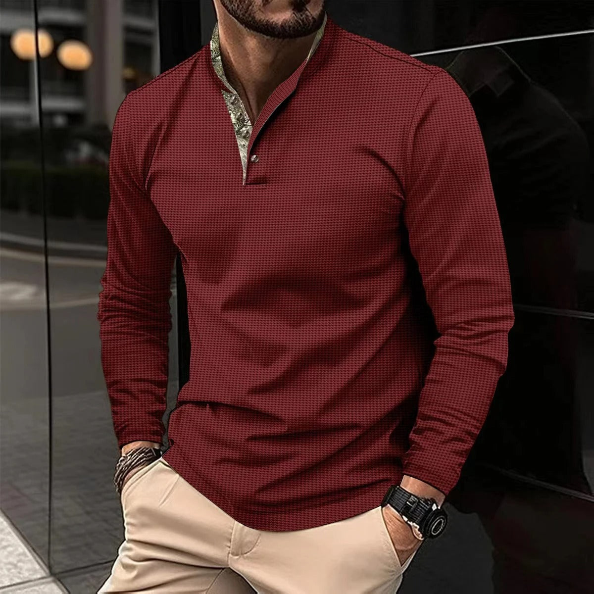 Mens Long Sleeve Polo Contrast Collar