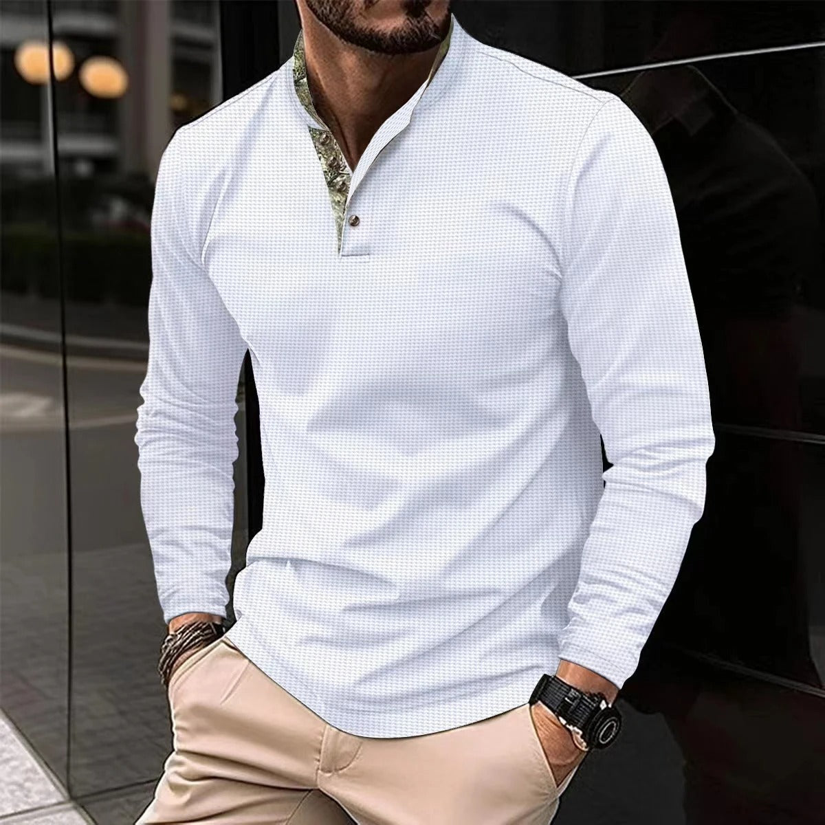 Mens Long Sleeve Polo Contrast Collar
