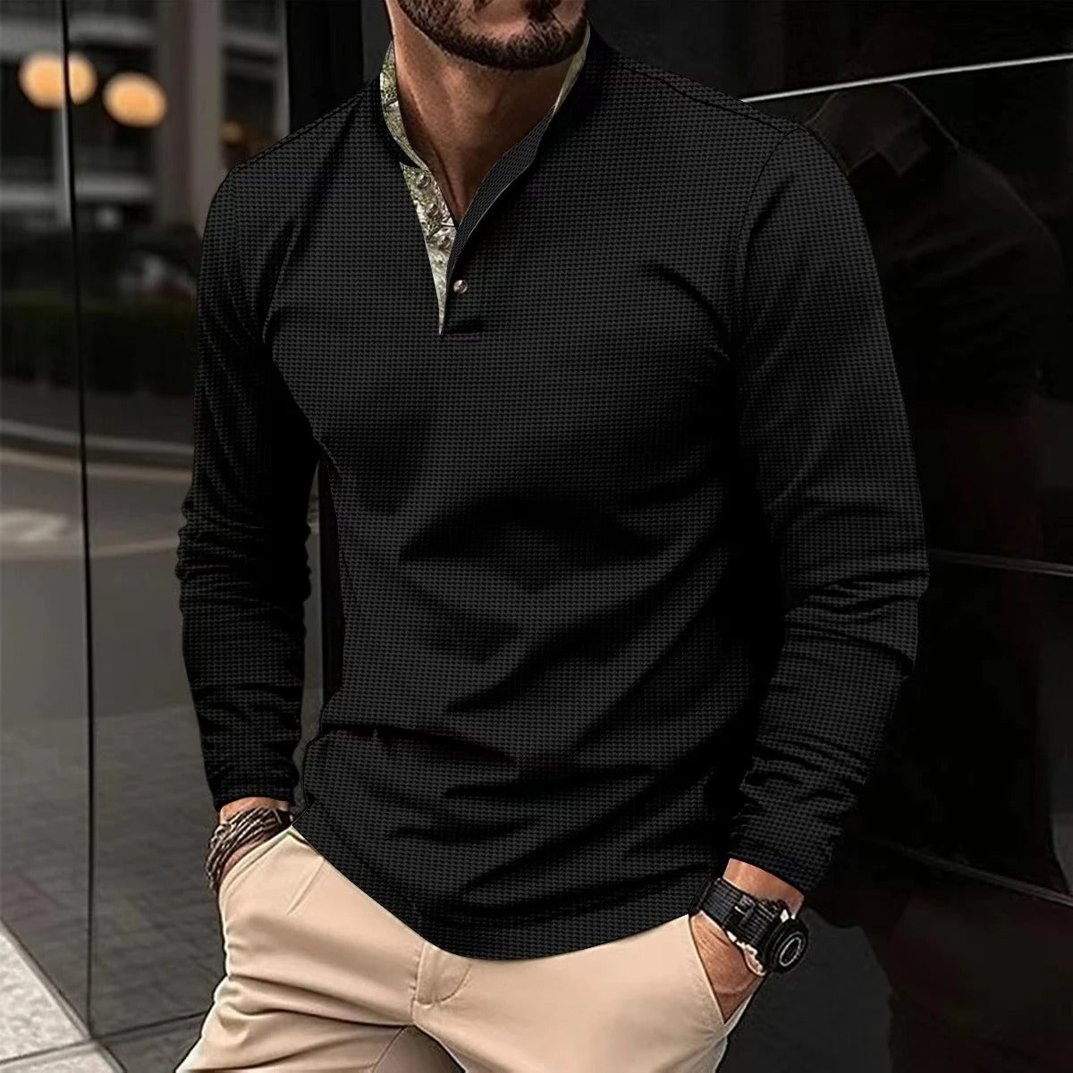 Mens Long Sleeve Polo Contrast Collar