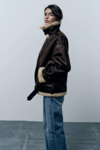Women's Jacket Lapel Faux Material Water Repellent Elegant