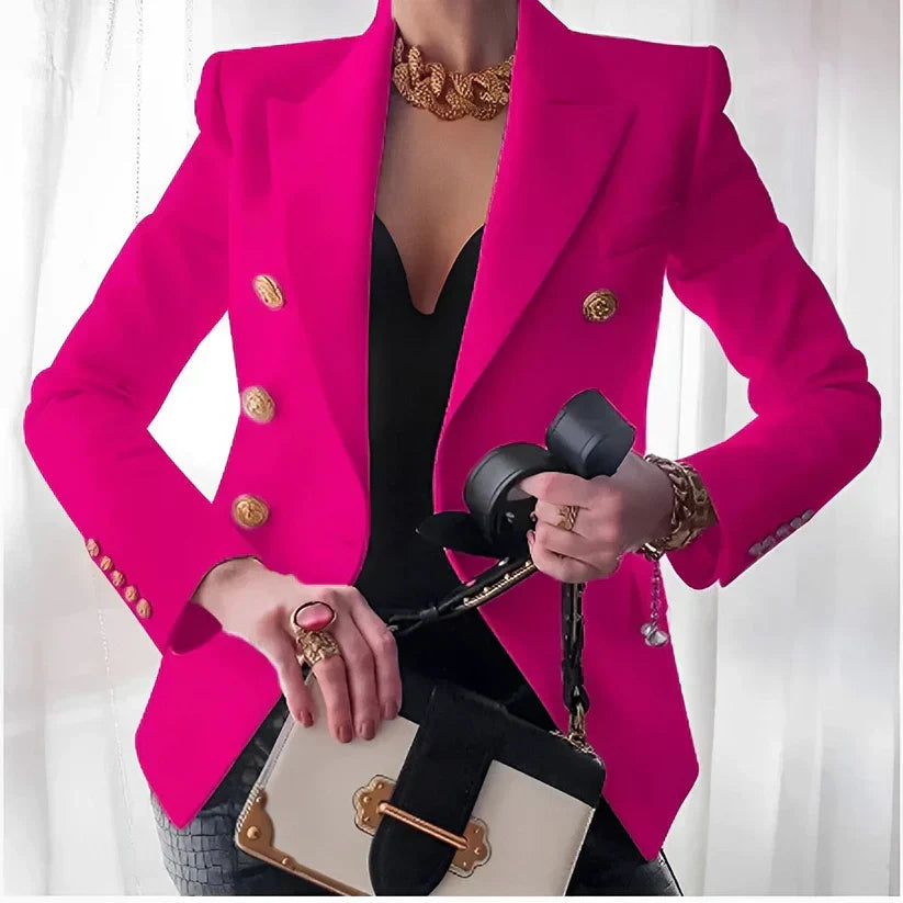 Classic Blazer Tailored Gold Button Structured Shoulder