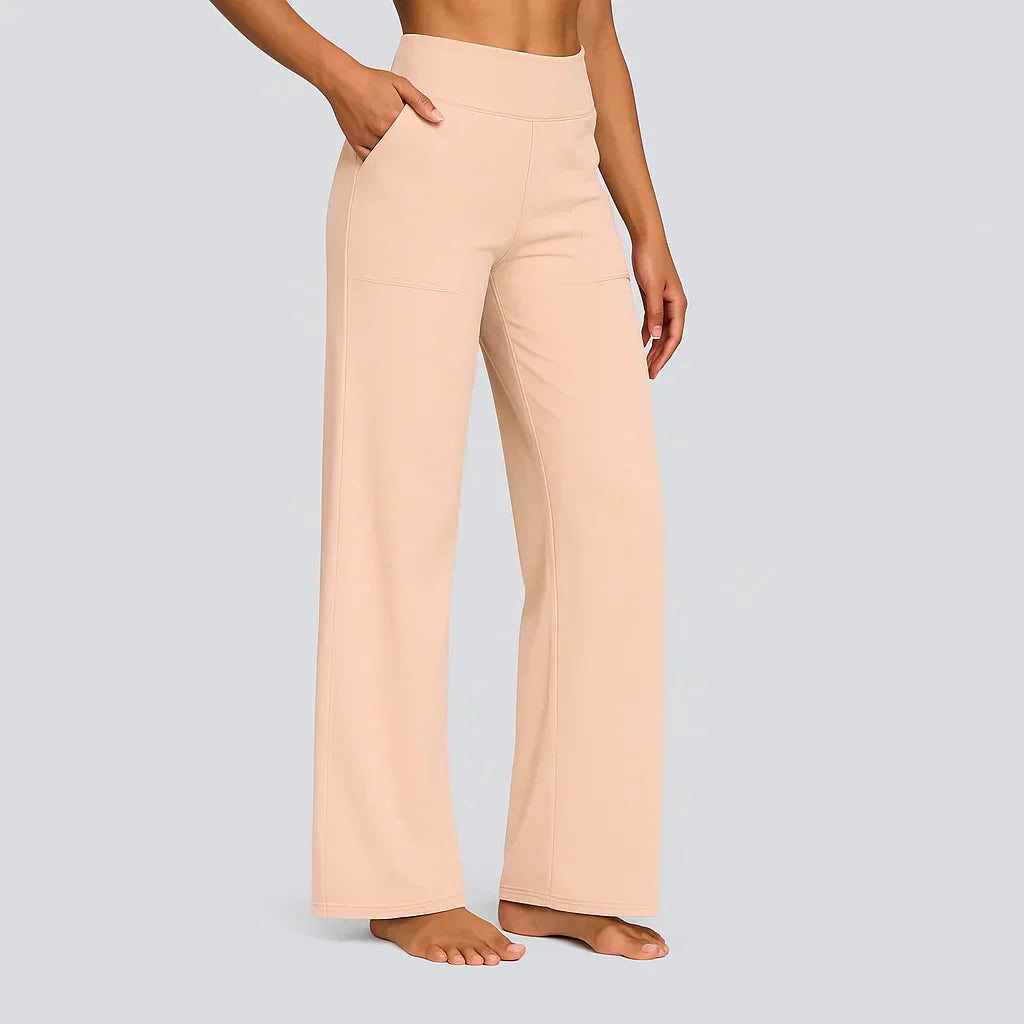 Soft Jersey Trousers Straight Leg Elastic Waist Pockets