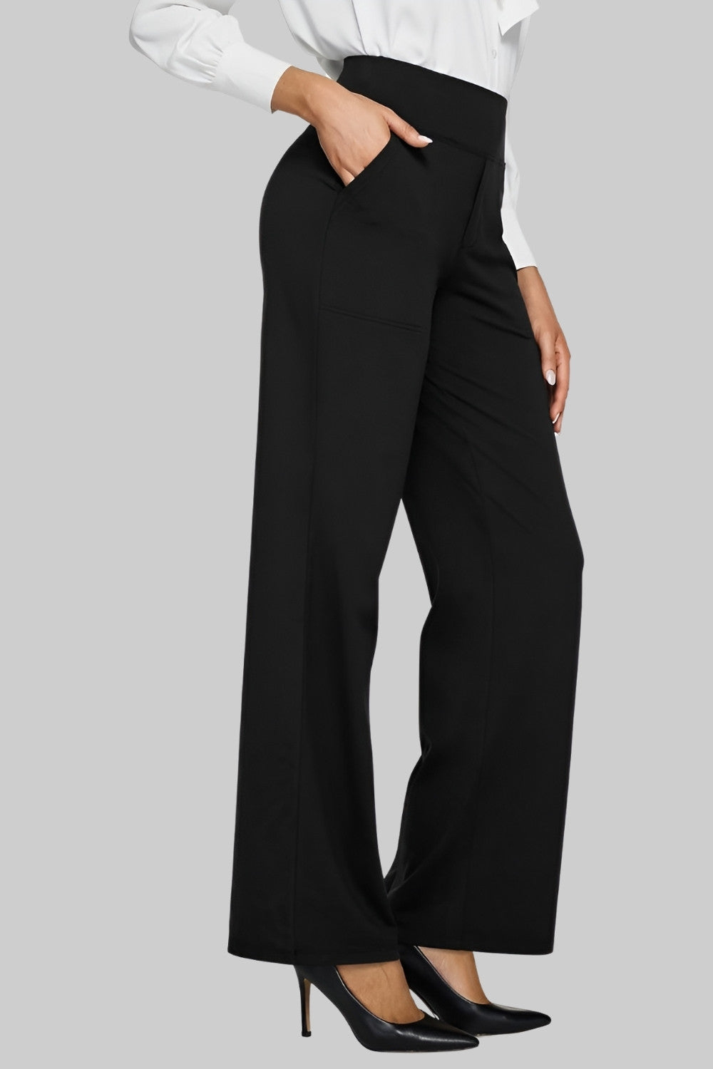 Soft Jersey Trousers Straight Leg Elastic Waist Pockets