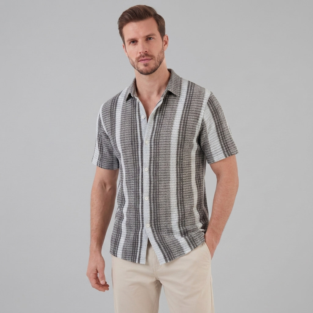 Mens Striped Shirt Short Sleeve Two Color Eight Size
