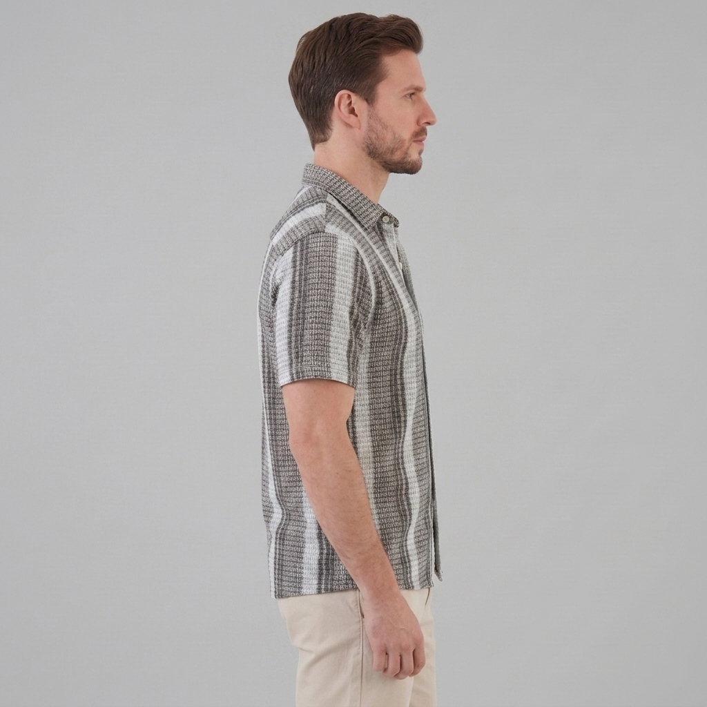 Mens Striped Shirt Short Sleeve Two Color Eight Size