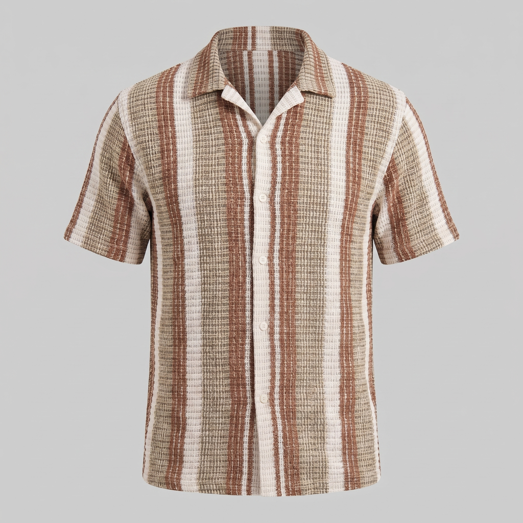 Mens Striped Shirt Short Sleeve Two Color Eight Size