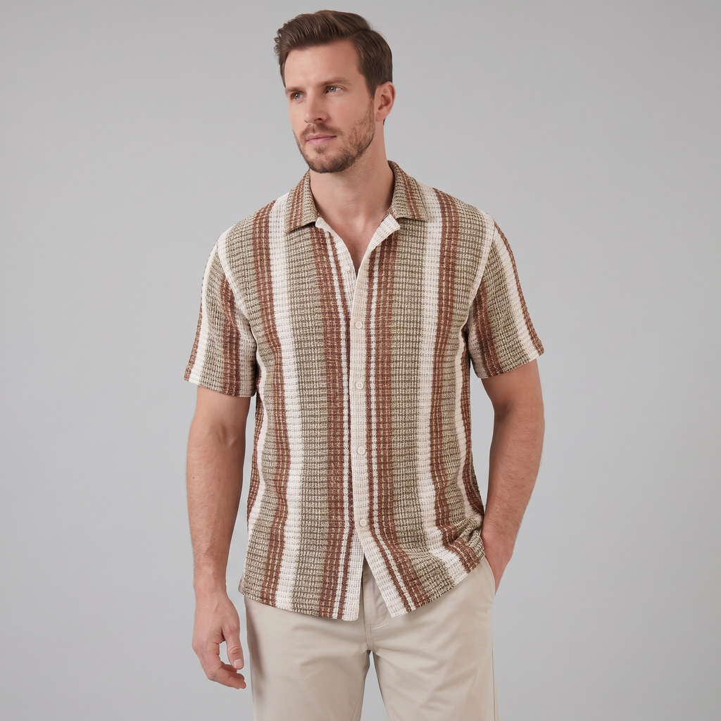 Mens Striped Shirt Short Sleeve Two Color Eight Size